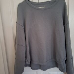 Free People Oversized Gray Ribbed Long Sleeve Boho Top